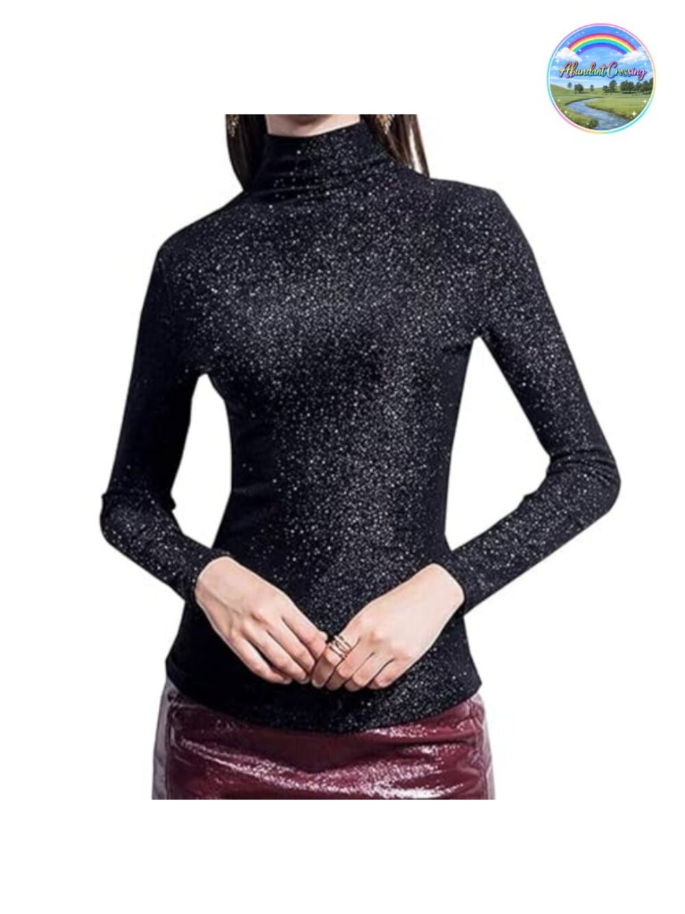 Slim Fit Long Sleeve Turtleneck Glitter Sparkle Blouse Top